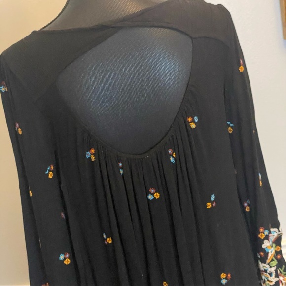 Free People Womens Dress Size Small Black Embroidered Back Cut-out Long Sleeves - Picture 6 of 11
